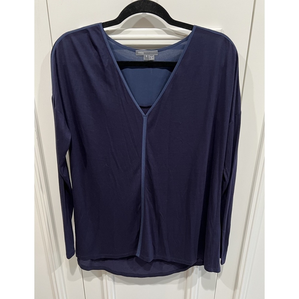 Vince Women's Navy Lightweight Tunic Size Small Silk Contrast Oversized Comfy